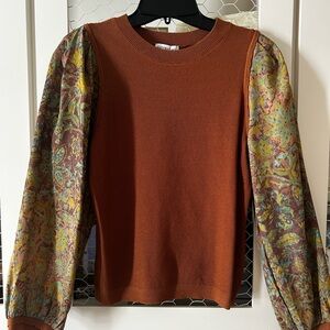 Current Air Rust Top with Floral Sleeves